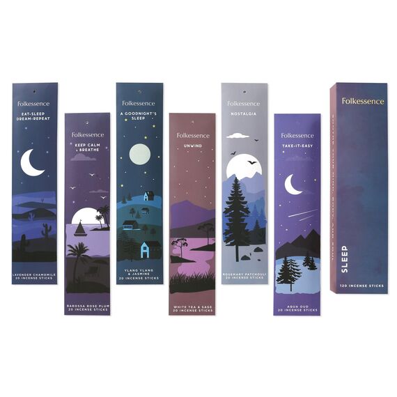 Folkulture Incense Sticks - 6er-Set (120 ungiftige Stäbchen) – Rosmarin, Jasmin, Lavendel und Salbei | Schlaf-Räucherstäbchen und Räucherstäbchen-Vielfaltsset, Sleep Gift Set