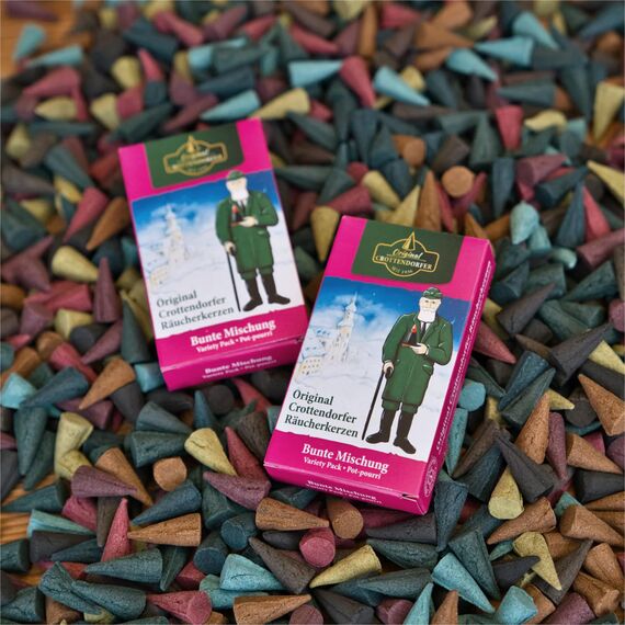 Crottendorfer Räucherkerzen - Räucherkerzen/Duftkerze - Bunte Mischung - 24 Stück, Größe M - Made in Germany