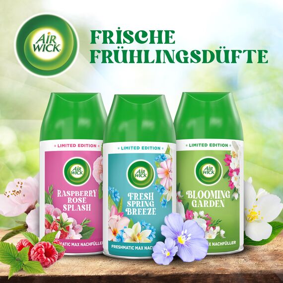 Air Wick Freshmatic Max Raumspray – Nachfüller für den Air Wick Freshmatic Max – Duft: Raspberry Rose Splash – 6 x 250 ml Nachfüller