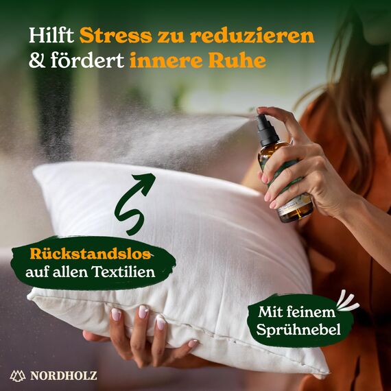 NORDHOLZ® Zirbe & Mandarinespray – BIO-Raumspray Zirbe-Mandarine – Natürlicher Raumduft für Kissen, Wohnräume & Schlafzimmer mit 100% naturreinem ätherischem BIO-Zirbe-Mandarinenöl – Kissenspray