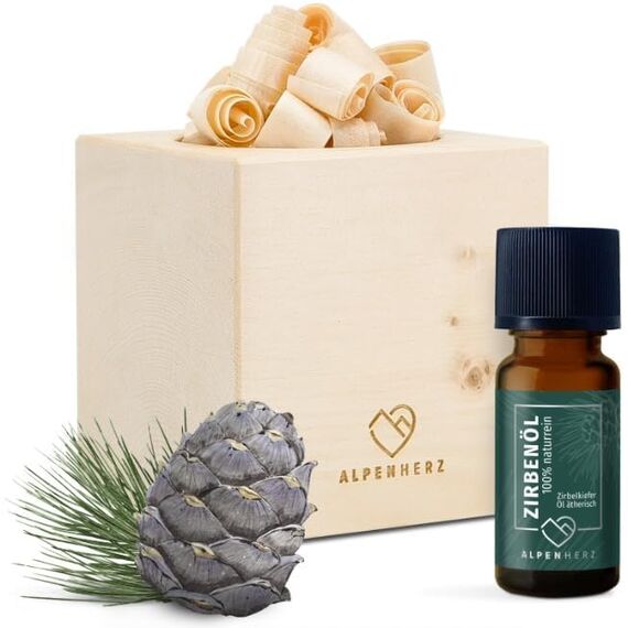 Alpenherz Zirbenwürfel Set mit Zirbenöl 10 ml naturrein aus Österreich Zirbenholz Würfel Duftspender Zirben Duft Holz Deko Zirbe Diffusor Diffuser Geschenke Zirbelkiefer Zirbenlüfter Zirbenset Kerze