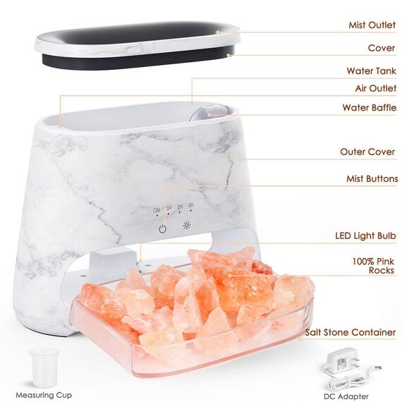 SALKING 2-in-1 Aroma Diffuser & Salt Range Pakistan Leuchte, Flammeneffekt Diffusor für ätherische Öle, Diffusor Kühler Nebel Luftbefeuchter mit 3-Helligkeit, 150ml(Marmor)