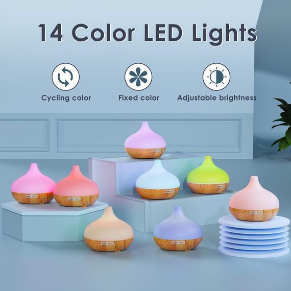Aroma Diffuser Set für ätherische Öle 500ml Fernbedienung 14 LED Farben 4 Timer Einstellungen Raumduft Ideal für Entspannung, Wellness & Aromatherapie