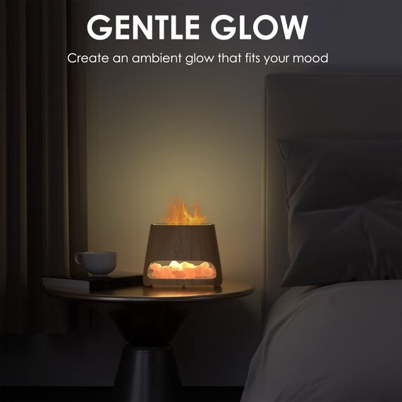 SALKING 2-in-1 Aroma Diffuser & Salt Range Pakistan Leuchte, Flammeneffekt Diffusor für ätherische Öle, Diffusor Kühler Nebel Luftbefeuchter mit 3-Helligkeit, 150ml(Holz)