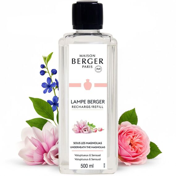 Maison Berger – Nachfüllung Unter den Magnolien 500 ml für Lampe Berger – 2-in-1 geruchsneutralisierendes Raumduft-Öl – Rose, Patchouli