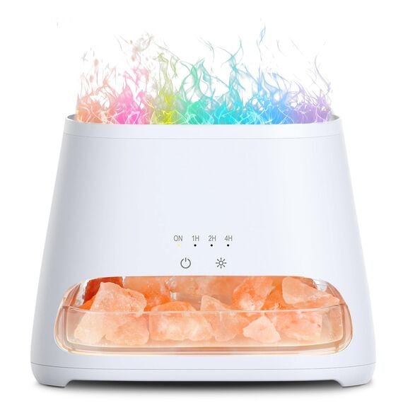 SALKING Aroma Diffuser mit Salt Range Pakistan Leuchte, 7 Farben LED Flammeneffekt Diffusor für ätherische Öle, Ultraschall Aromatherapie Luftbefeuchter, Automatisch Abschalten,150ml(RGB Weiß)