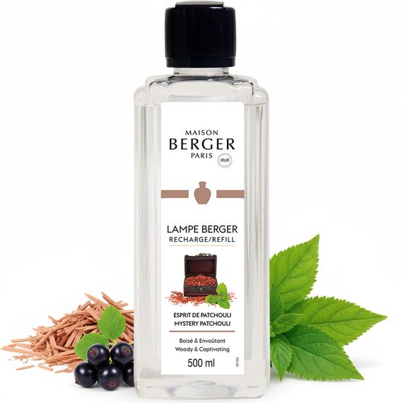 Maison Berger – Nachfüllung Warmes Patchouli 500 ml für Lampe Berger – 2-in-1 geruchsneutralisierendes Raumduft-Öl – Patchouli, Sandelholz
