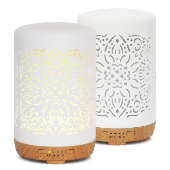 Earnest Living Diffusor für ätherische Öle, weißer Keramik-Diffusor, 250 ml, Timer, Nachtlichter und Auto-Off-Funktion, Heimbüro, Luftbefeuchter, Aromatherapie-Diffusoren, Geschenk