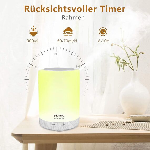 Aroma Diffuser, 300ML Leiser Ultraschall Luftbefeuchter DuftöL Diffuser, Wasserlose Abschaltautomatik, mit 7 Farben LED, BPA-Free Aromatherapie Düfte Humidifier für Raum,Büro,Yoga,Spa,usw