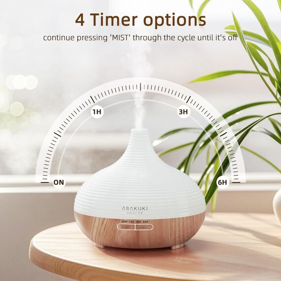 ASAKUKI 300ml Aroma Diffuser für Duftöle, Premium Ultraschall Luftbefeuchter Aromatherapie Öle Diffusor mit 7 farbigem LED Licht, BPA Free Schlafzimmer, Büro, Spa