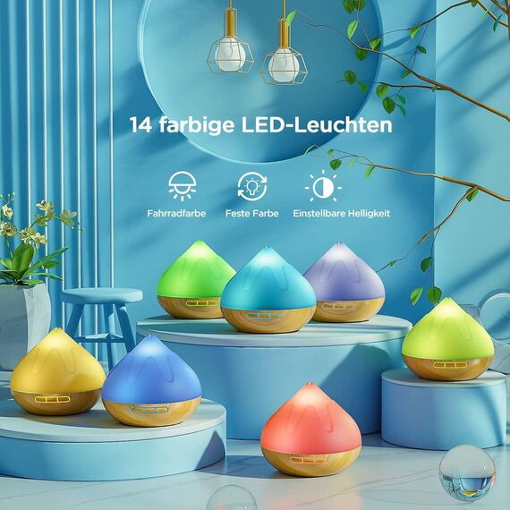 Aroma Diffuser 500 ML, Aromatherapie Diffuser Mit Fernbedienung,14 Farben LED Mit 4 Timer-Einstellung