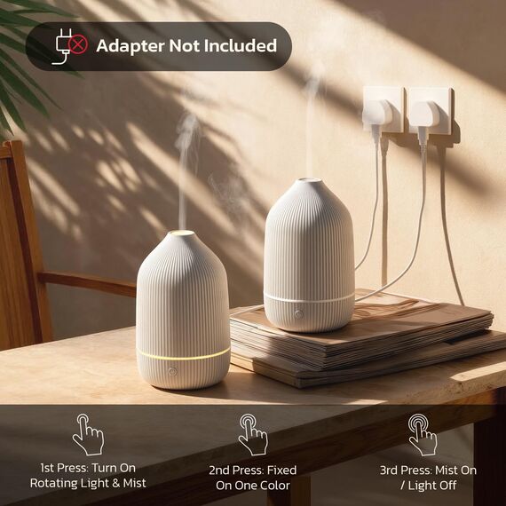 SALUBRITO Aroma Diffuser 2er-Pack, Weiß Diffusor für ätherische Öle, Ultraschall Aromatherapie Diffuser, 100ml Kleiner Diffuser für Zuhause Büro Yoga, Geschenk für Frauen