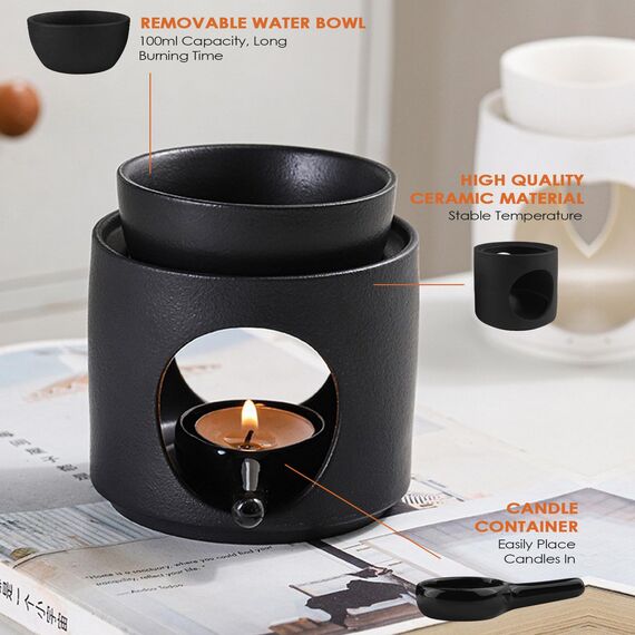 Dalephoric Duftlampe Teelicht, Duftlampe für Ätherische Öle, Duftöl Lampe, Aromalampe mit Kerzenlöffel, Abnehmbare Schale, Räucherstövchen, für Duftwachs und Duftöl, Matt Schwarz