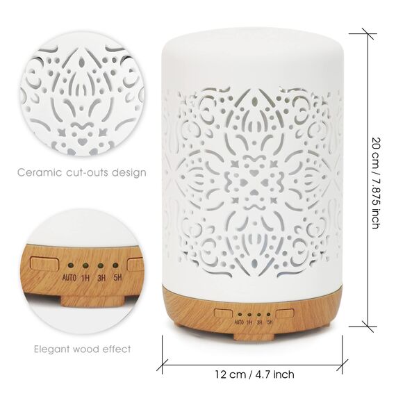 Earnest Living Smart WiFi Diffusor für ätherische Öle Keramik diffusor 250 ml mit Alexa Telefonsteuerung LED und automatischer Abschaltung Büro-Luftbefeuchter Aromatherapie Weiß