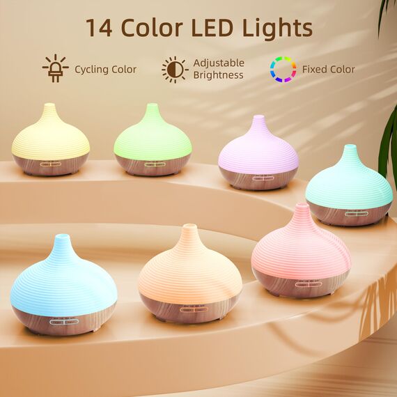 ASAKUKI 300ml Aroma Diffuser, Ultraschall Luftbefeuchter mit 8 * 10ml Ätherische Öle Set Diffusor, 14 Farben LED, 23dB Cool Mist Raumbefeuchter, Yoga, SPA, Zuhause Gelb