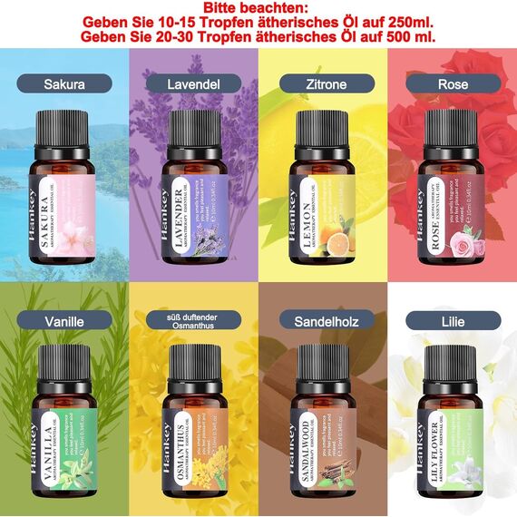 ZOVHYYA 500ML Aroma Diffuser Diffuser Ätherische Öle Mit 8 Ölen Aromatherapie-Diffuser Wenig Lärm Mit Fernbedienung 4 Timer 14 Farben 2 Sprühbilder