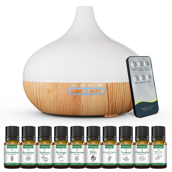 Aroma Diffuser Set für ätherische Öle 500ml Fernbedienung 14 LED Farben 4 Timer Einstellungen Raumduft Ideal für Entspannung, Wellness & Aromatherapie