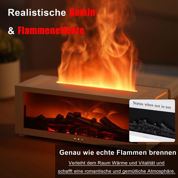 Holwim Aroma Diffuser mit LED Kamin, Duftöl Diffusor für Ätherische Öle mit 7-Farben-Licht Flammeneffekt, 150ml Luftbefeuchter mit Fernbedienung, 4 Timer, Wasserlose Abschaltautomatik (Schwarz)