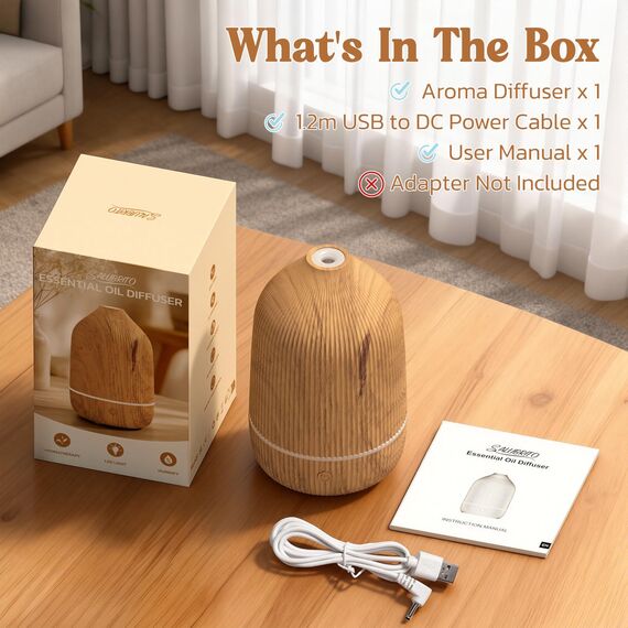 SALUBRITO Aroma Diffuser, 100ml Holzkorn Diffusor für ätherische Öle, Ultraschall Aromatherapie Diffuser, Kleiner Diffuser für Zuhause Büro Yoga, Geschenk für Frauen