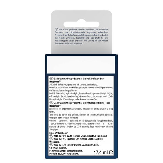 Glade Aromatherapy Essential Oils Duft-Diffuser Nachfüller, Pure Happiness, Orange + Neroli, Aroma Diffuser, 17,4ml