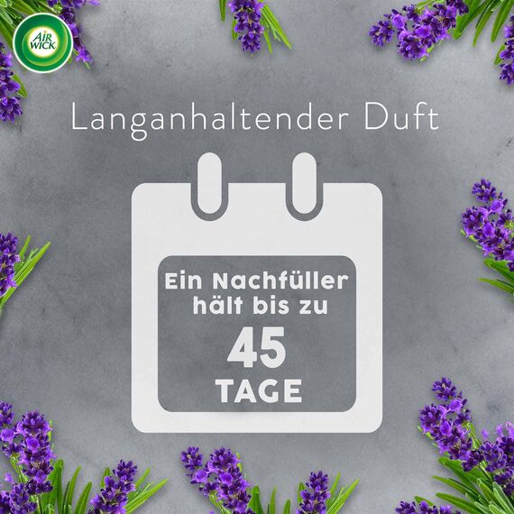 Air Wick Aroma-Öl Flakon Starter Set - Air Wick Diffuser mit 2 Nachfüllern - Blumiger Raumduft mit ätherischen Ölen - Duft: Entspannender Lavendel - 2 x 20 ml Öl + Gerät in Weiß (Packung mit 2)