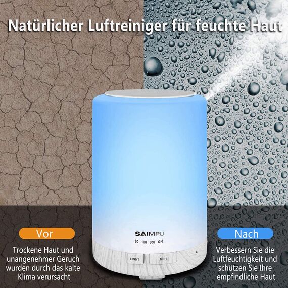 Aroma Diffuser, 300ML Leiser Ultraschall Luftbefeuchter DuftöL Diffuser, Wasserlose Abschaltautomatik, mit 7 Farben LED, BPA-Free Aromatherapie Düfte Humidifier für Raum,Büro,Yoga,Spa,usw