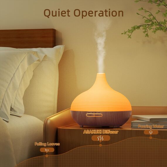 ASAKUKI 300ml Aroma Diffuser, Ultraschall Luftbefeuchter mit 8 * 10ml Ätherische Öle Set Diffusor, 14 Farben LED, 23dB Cool Mist Raumbefeuchter, Yoga, SPA, Zuhause Gelb