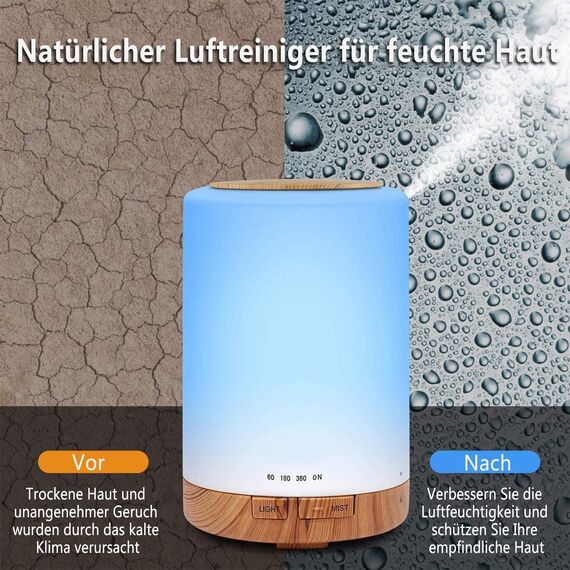 Aroma Diffuser, 300ML Leiser Ultraschall Luftbefeuchter DuftöL Diffuser, Wasserlose Abschaltautomatik, mit 7 Farben LED, BPA-Free Aromatherapie Düfte Humidifier für Raum,Büro,Yoga,Spa,usw