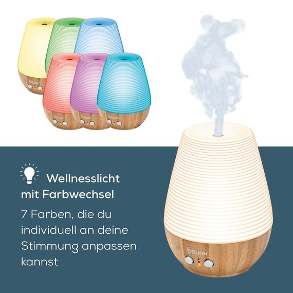 Beurer LA 40 Aroma Diffuser, Duft-Vernebler mit Ultraschall-Zerstäubung, mit Wellnesslicht und Farbwechsel, aus Holz und Porzellan, für Räume bis 20m2
