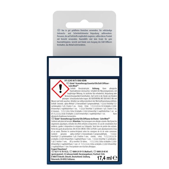Glade Aromatherapy Essential Oils Duft-Diffuser Nachfüller, Calm Mind, Bergamotte + Zitronengras Aroma Diffuser, 17.4ml