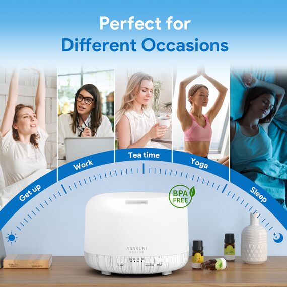 ASAKUKI Aroma Diffuser 500ML, Ultraschall Aromatherapie Diffusor für Ätherische Öle, Luftbefeuchter mit Fernbedienung, Automatische Abschaltung bei Wasserlosem Zustand, und 7 Arten LED Lichtfarben