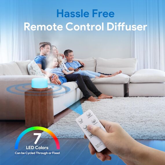 ASAKUKI Aroma Diffuser 500ML, Ultraschall Aromatherapie Diffusor für Ätherische Öle, Luftbefeuchter mit Fernbedienung, Automatische Abschaltung bei Wasserlosem Zustand, und 7 Arten LED Lichtfarben