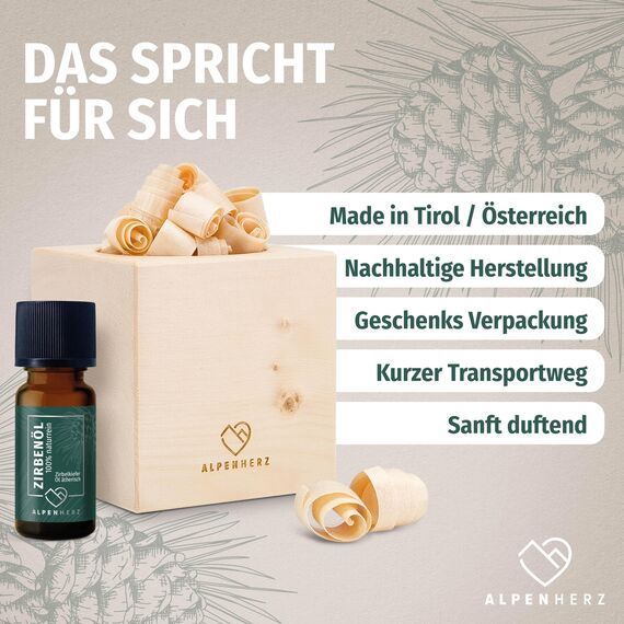 Alpenherz Zirbenwürfel Set mit Zirbenöl 10 ml naturrein aus Österreich Zirbenholz Würfel Duftspender Zirben Duft Holz Deko Zirbe Diffusor Diffuser Geschenke Zirbelkiefer Zirbenlüfter Zirbenset Kerze