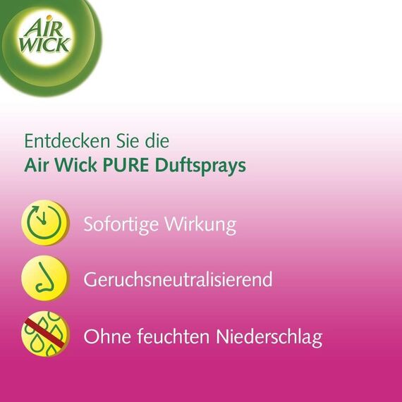 Air Wick PURE Kirschblütenzauber – Blumig-frisches Duftspray geruchsneutralisierend & ohne feuchten Niederschlag – Duft: Kirschblüte – 3 x 250 ml