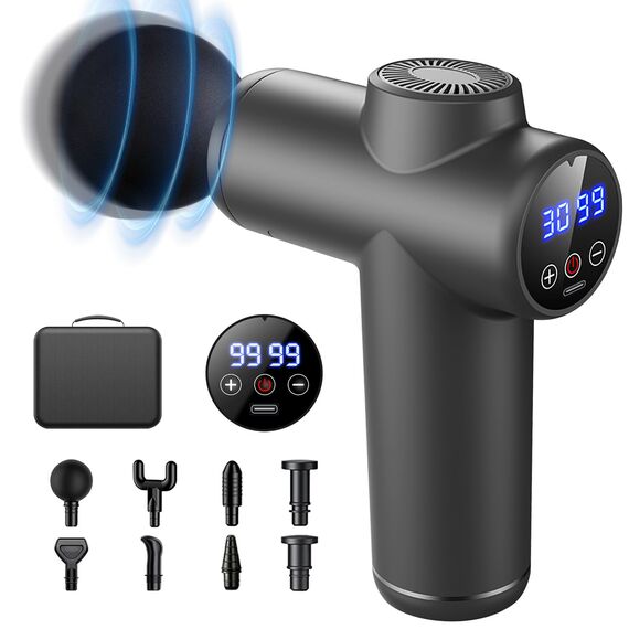 Bizcasa Massagepistole,Muskel Massagegerät mit 99 Geschwindigkeiten,8 Massageköpfen LCD Touchscreen 29900 U/min,Massage Gun mit USB C und Aufbewahrungsbox,für Massage Muskelentspannung (Grau)