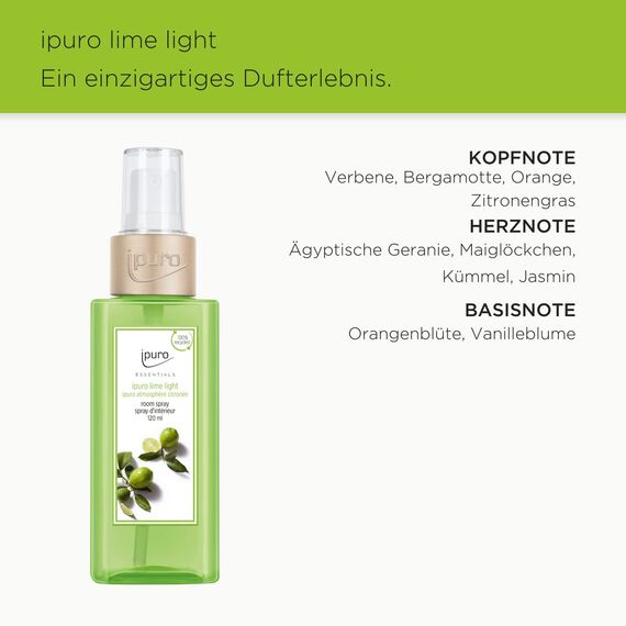 ipuro - erfrischendes ipuro lime light Raumspray - dezentes Duftspray mit spritzigen & blumigen Noten - stilvolles Room Fragrance für ein puristisches Dufterlebnis in jedem Raum 120 ml