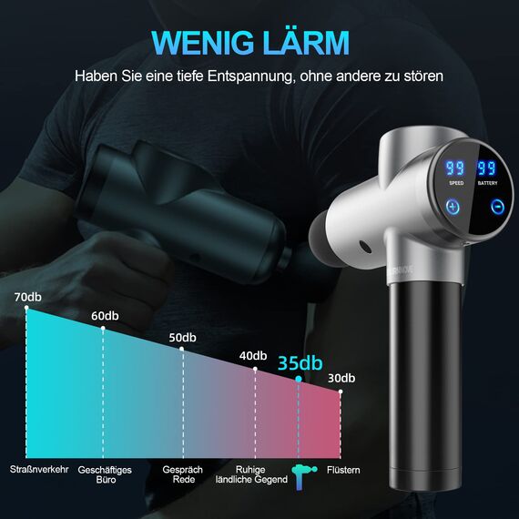 BURNNOVE Massagepistole Massage Gun 99 Geschwindigkeit 8 Massage Kopf Nacken Schulter Tiefenmassage Pistole 2550mAh mit LED-Anzeige Touchscreen geeignet für Haus Fitnessstudio Büro