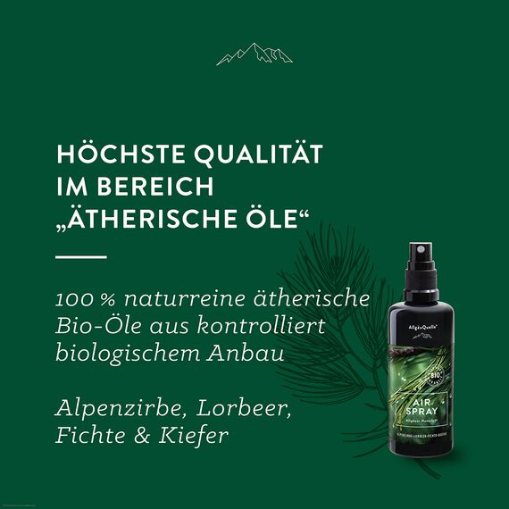 AllgäuQuelle® Bio Airspray - Raumduft Allgäuer Naturluft mit 100% naturreinen ätherischen Ölen – veganer Lufterfrischer - Natürlicher Raumerfrischer erfrischt die Raumluft, 100 ml