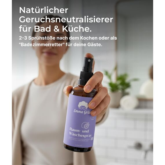 Emma Grün® Lavendelspray & Kissenspray 3x 100ml [BIO-QUALITÄT] - Lavendelspray für Kopfkissen - Mit Naturreinem Lavandula Angustifolia - Lavendel Kissenspray zum Einschlafen - Lavendelöl Spray