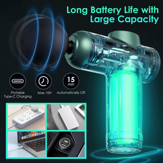 Bizcasa Massagepistole,Muskel Massagegerät mit 99 Geschwindigkeiten,8 Massageköpfen LCD Touchscreen 29900 U/min,Massage Gun mit USB C und Aufbewahrungsbox,für Massage Muskelentspannung (Grün)