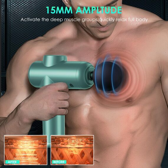 Bizcasa Massagepistole,Muskel Massagegerät mit 99 Geschwindigkeiten,8 Massageköpfen LCD Touchscreen 29900 U/min,Massage Gun mit USB C und Aufbewahrungsbox,für Massage Muskelentspannung (Grün)