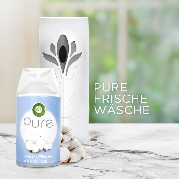 Air Wick Freshmatic Max PURE – Starter Set mit Gerät und 2 Nachfüllern – Lufterfrischer automatisch – Duft: Frische Wäsche – 2 x 250 ml Nachfüller + Gerät in Weiß (Packung mit 2)