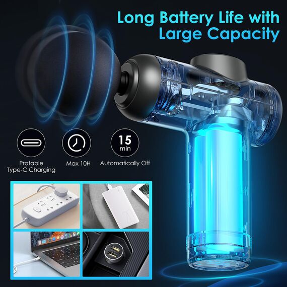 Bizcasa Massagepistole,Muskel Massagegerät mit 99 Geschwindigkeiten,8 Massageköpfen LCD Touchscreen 29900 U/min,Massage Gun mit USB C und Aufbewahrungsbox,für Massage Muskelentspannung (Grau)