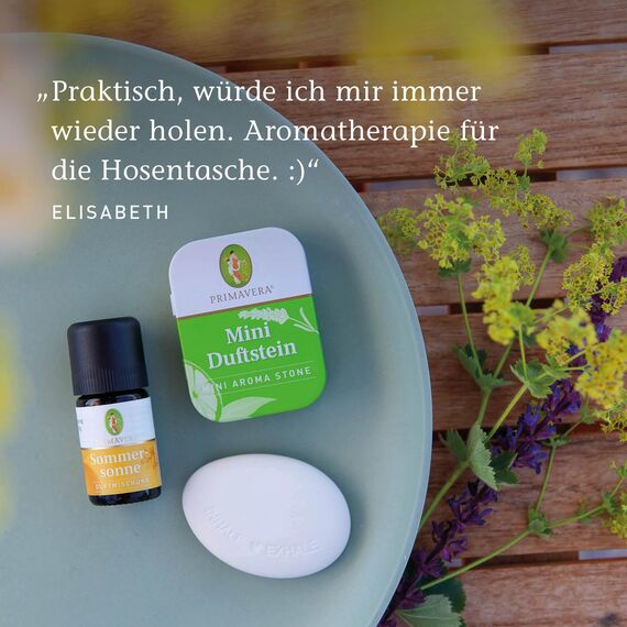 PRIMAVERA Mini Duftstein - Duftstein mit Dose für Unterwegs - unversiegeltem Keramik - Duftträger für 100% naturreine ätherische Öle und Duftmischungen - Raumduft, Diffusor - Aromatherapie
