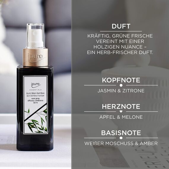 ipuro - erfrischendes ipuro black bamboo Raumspray - dezentes Duftspray mit grünen & holzigen Noten - stilvolles Room Fragrance für ein puristisches Dufterlebnis in jedem Raum 120 ml (Packung mit 2)