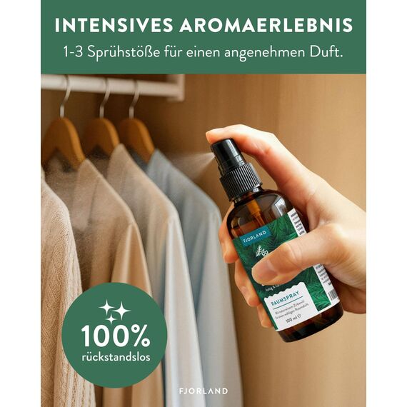 Fjorland Zirbenspray 100% naturreines Zirbenöl aus Österreich – 100 ml Holzig-aromatischer Duft für dein Zuhause – Vielseitig einsetzbar als Raumspray oder Kissenspray