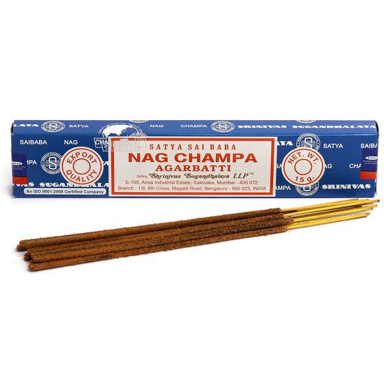 Nag Champa Großpackung, blau, 12 Päckchen mit je 15 g Inhalt, gesamt 180 g.