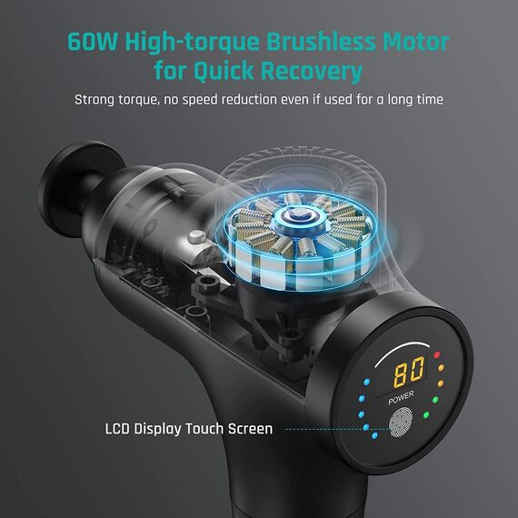 Mebak 3 Massagepistole Massagegerät Massage Gun Muskel 3200U/min 12MM Amplitude Elektrisches Handmassagegerät Faszien Tiefengewebe Tragbares für Nacken Rücken Körper mit 7 Köpfen 5 Stufen 2600mAh Akku