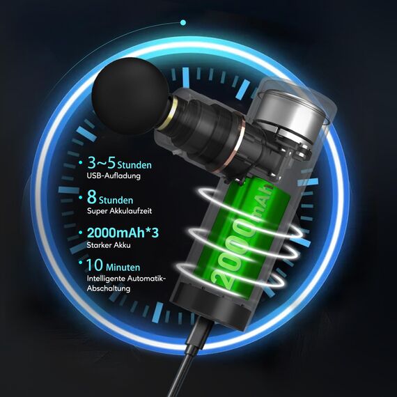 arboleaf Massagepistole mini Massage gun, 3200 U/min 0,47kg Massage Pistole mit AI Stufen 4 Aufsätze, leicht Muskelpistole mit Transportcase Muscle Gun für Muskelentspannung stark Akku USB-C