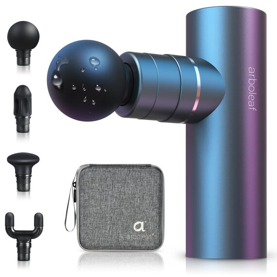 arboleaf Massagepistole mini Massage gun, 3200 U/min 0,47kg Massage Pistole mit AI Stufen 4 Aufsätze, leicht Muskelpistole mit Transportcase Muscle Gun für Muskelentspannung stark Akku USB-C